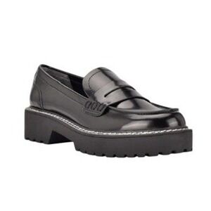 Calvin Klein Black Leather Chunky Lug Sole Penny Loafers